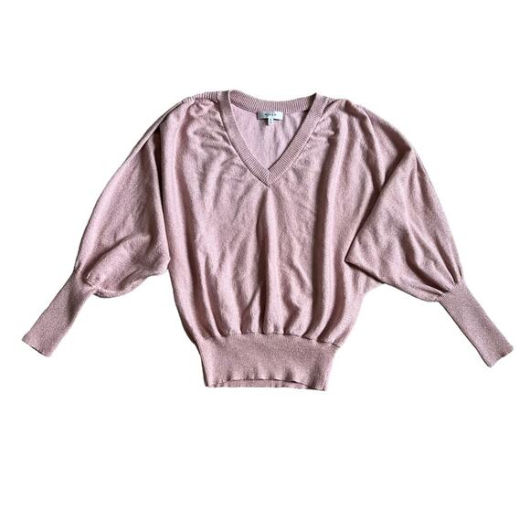 Milly Womens Metallic Pink Dolman Sleeve Slouchy Knit V Neck Sweater Top Size M - Picture 2 of 9